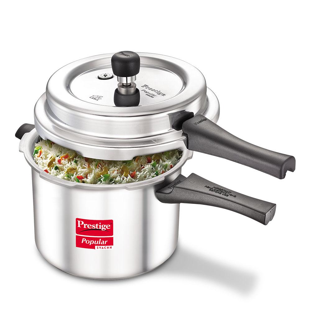 Prestige Popular Svachh Aluminium Non-Induction Base Outer Lid Pressure Cooker, 5 Litres