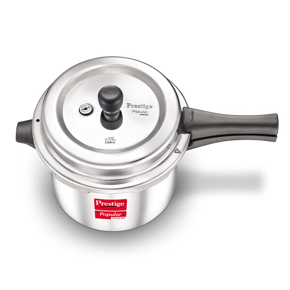 Prestige Popular Svachh Aluminium Non-Induction Base Outer Lid Pressure Cooker, 5 Litres