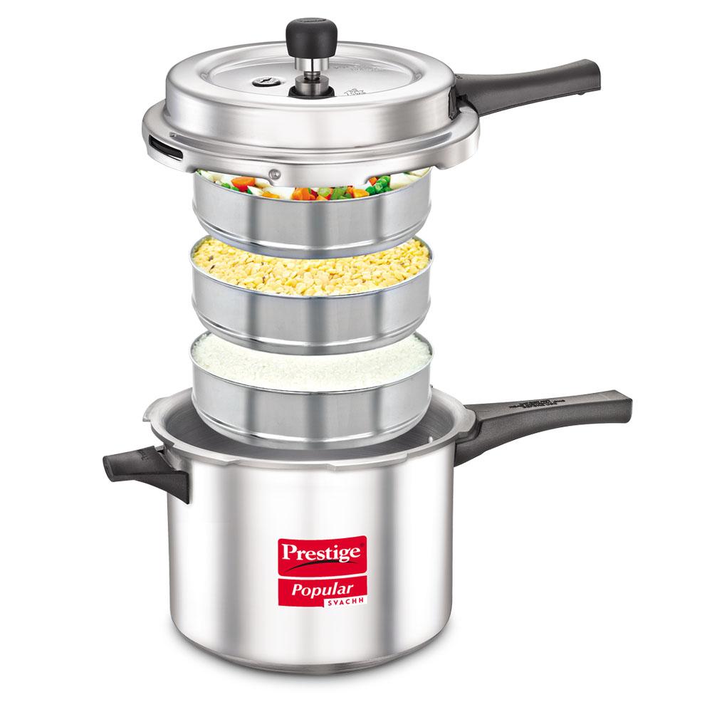 Prestige Popular Svachh Aluminium Non-Induction Base Outer Lid Pressure Cooker, 5 Litres