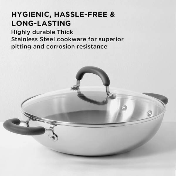Meyer Trivantage Triply Stainless Steel Kadai with Glass Lid