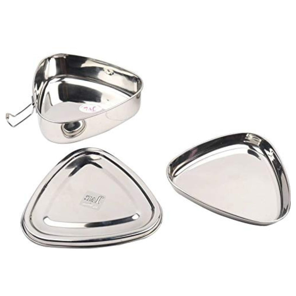 JVL Triangle Stainless Steel Lunch Box with Stainless Steel Inner Plate