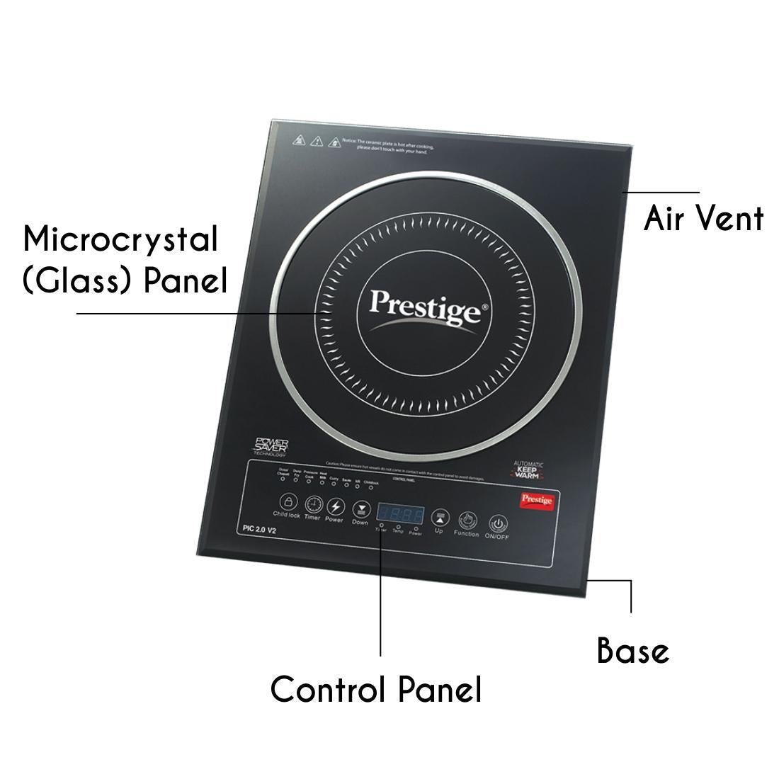 Prestige PIC 2.0 V2 Microcrystal Glass Panel Induction Cooktop, 2000W
