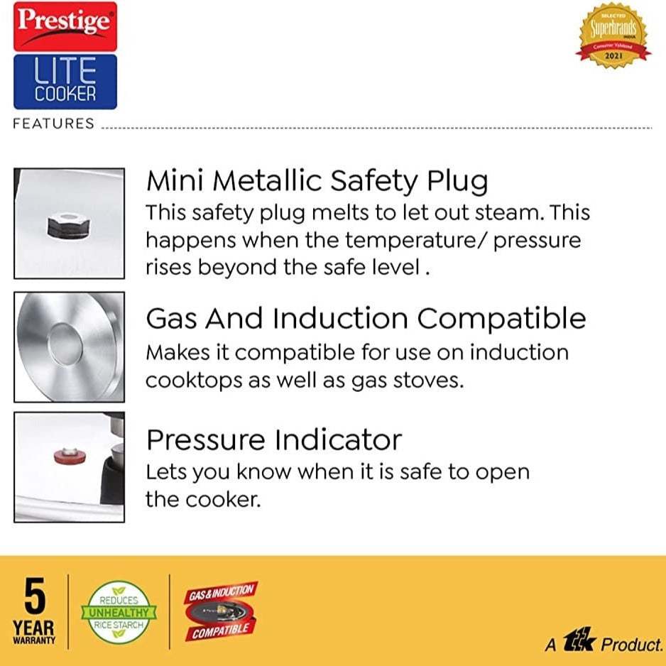 Prestige Svachh Lite Stainless Steel Spillage Control Outer Lid Pressure Cooker, 4 Litres with Stainless Steel Starch Filter