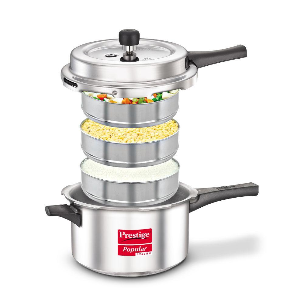 Prestige Popular Plus Svachh Aluminium Induction Base Outer Lid Pressure Cooker, 4 Litres