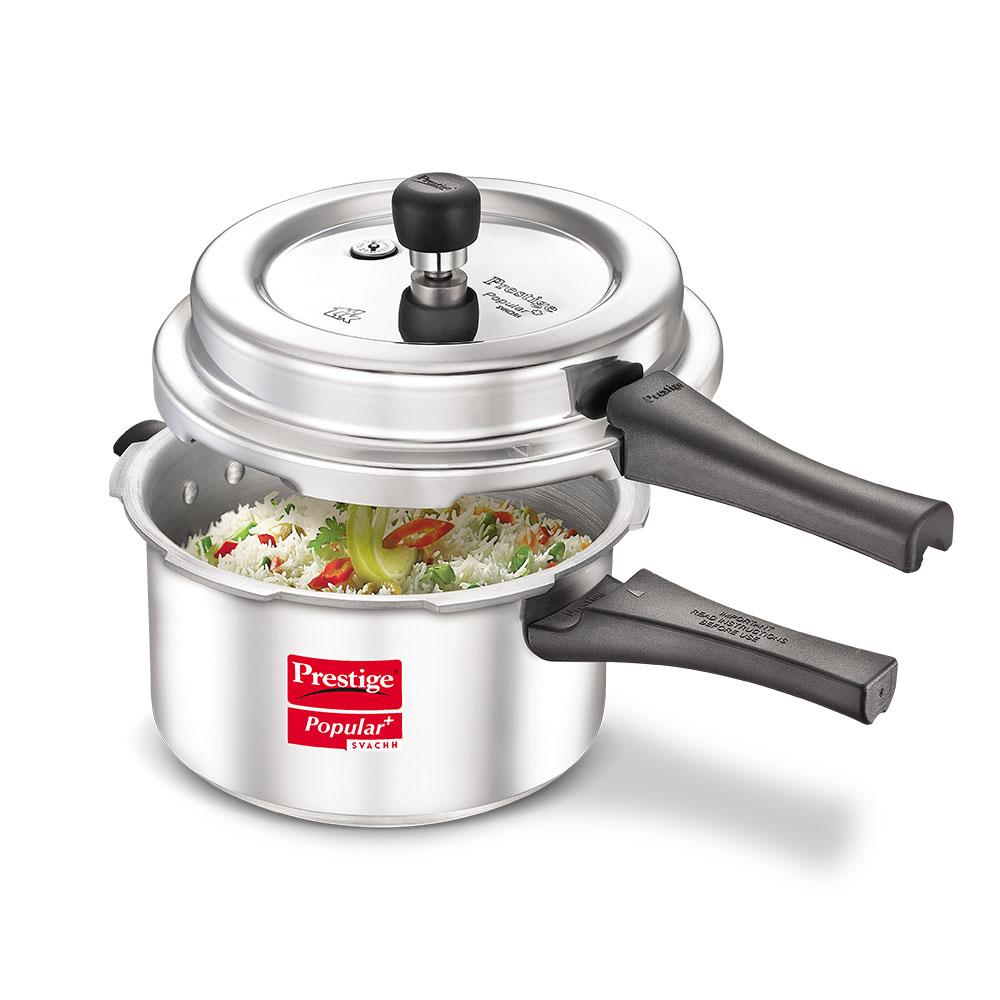 Prestige Popular Plus Svachh Aluminium Induction Base Outer Lid Pressure Cooker, 4 Litres