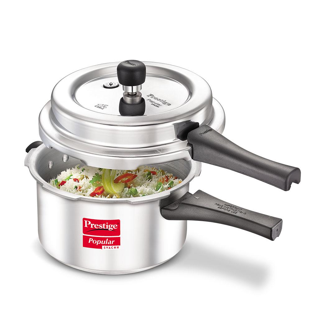 Prestige Popular Svachh Aluminium Non-Induction Base Outer Lid Pressure Cooker, 4 Litres