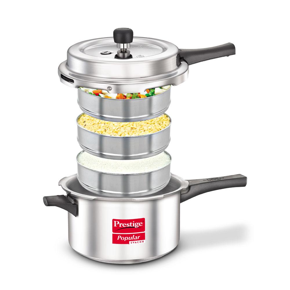 Prestige Popular Svachh Aluminium Non-Induction Base Outer Lid Pressure Cooker, 4 Litres