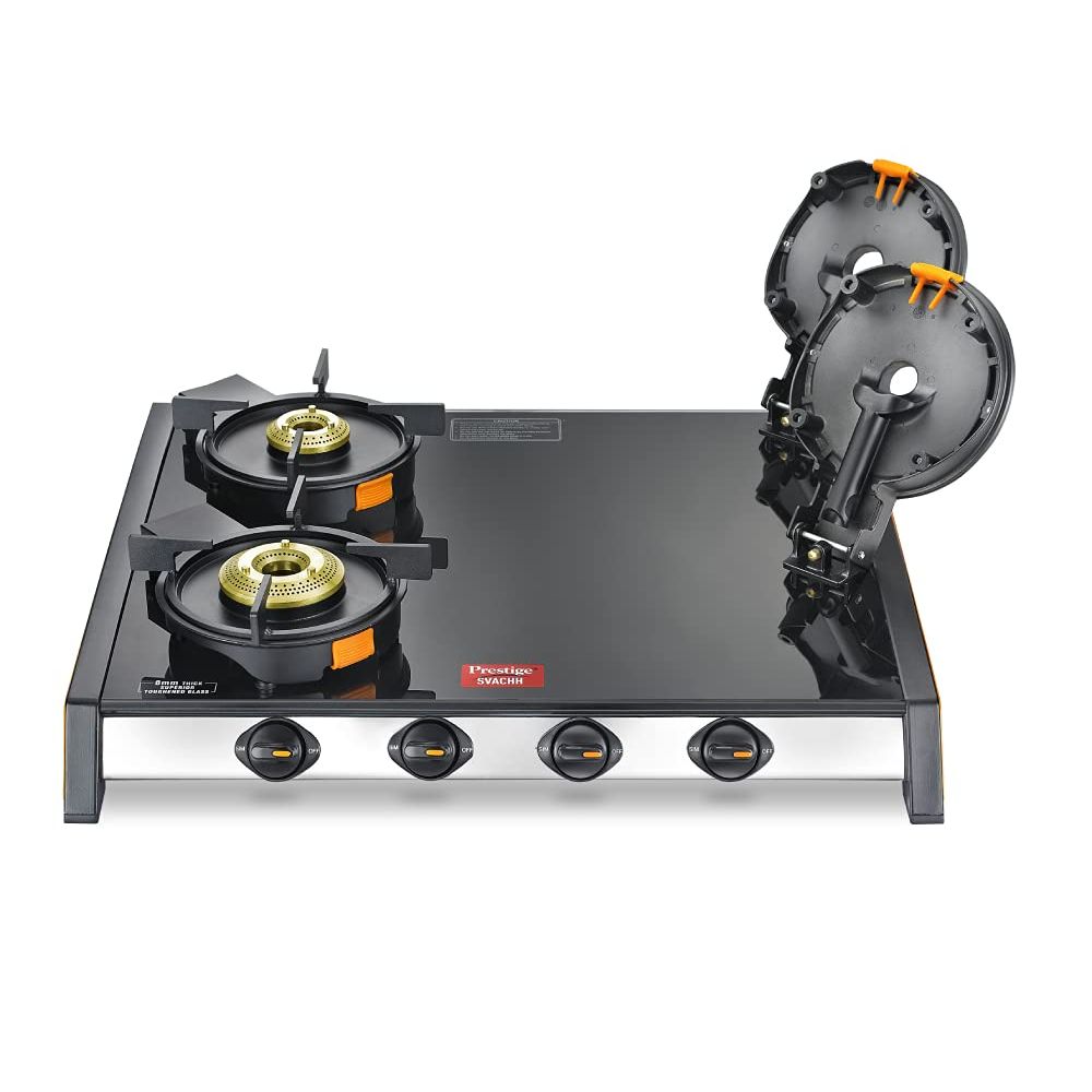 Prestige Svachh GTSV 04 Toughened Glass Top Gas Stove with Liftable Burner Set, 4 Burners