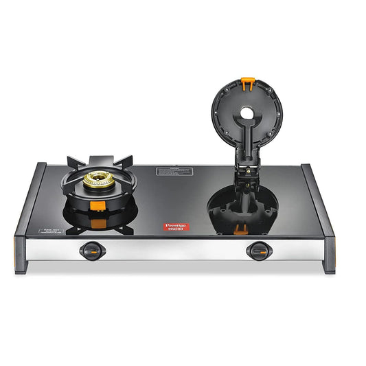 Prestige Svachh GTSV 02 Toughened Glass Top Gas Stove with Liftable Burner Set, 2 Burners