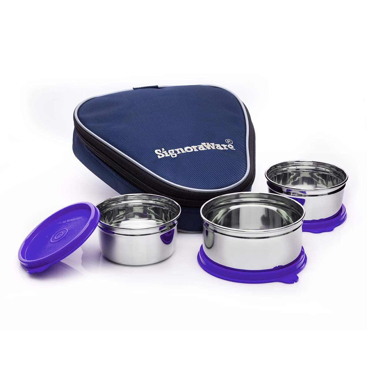 Signoraware Sleek Steel Stainless Steel Lunch Box with Bag