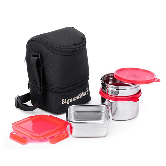 Signoraware Trio Steel Stainless Steel Lunch Box with Bag