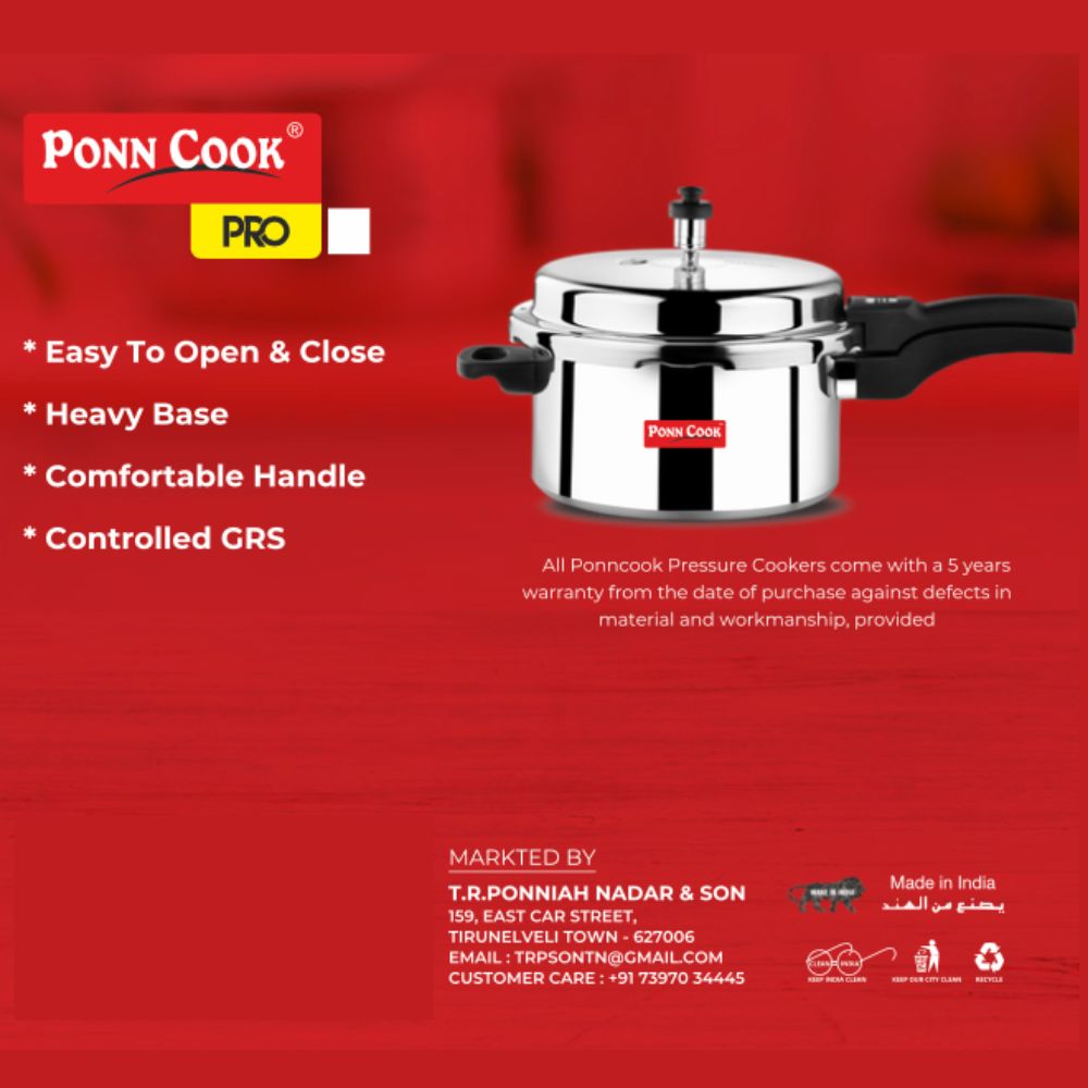 Ponn Cook Pro Aluminium Non-Induction Base Outer Lid Pressure Cooker
