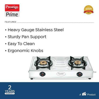 Prestige Prime Stainless Steel Gas Stove, 2 Burner