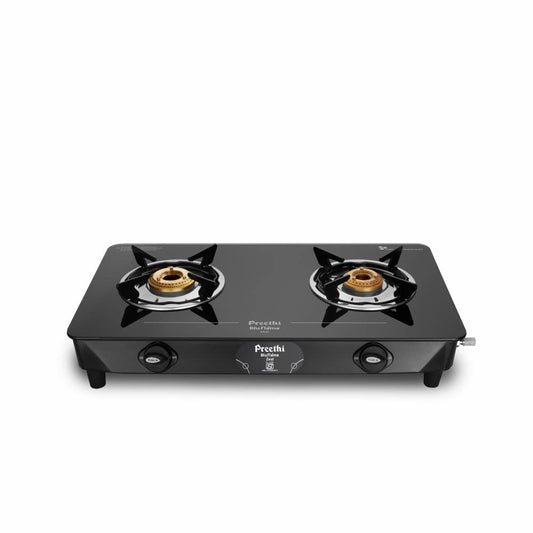 Preethi Blu Flame Zeal Plus GTS-408 Toughened Glass Top Gas Stove, 2 Burner