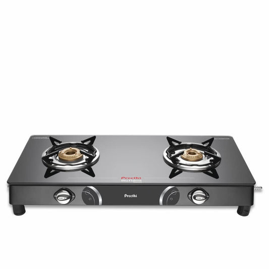 Preethi Blu Flame Gleam GTS-102 Toughened Glass Top Gas Stove, 2 Burner