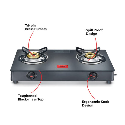 Prestige Magic Plus GTMP 02 Toughened Glass Top Gas Stove, 2 Burners