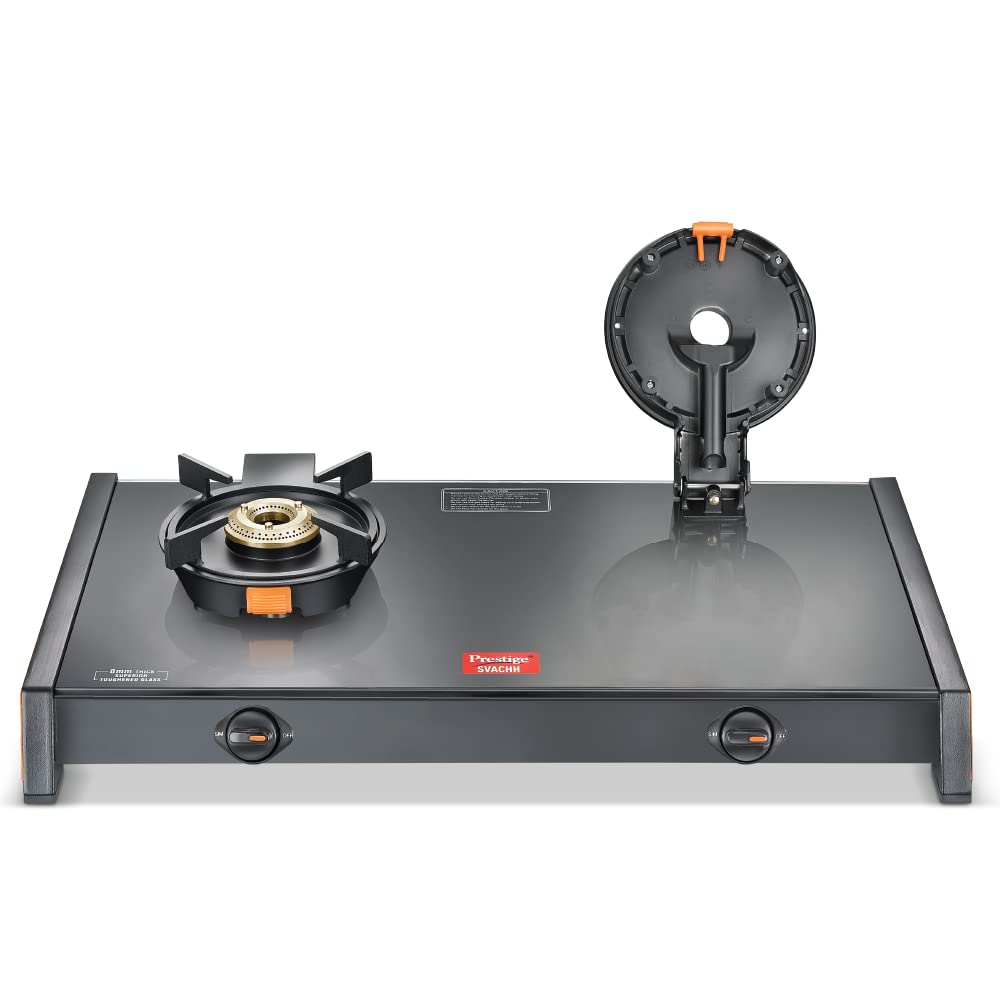 Prestige Svachh GTSB 02 Toughened Glass Top Gas Stove with Liftable Burner Set, 2 Burners