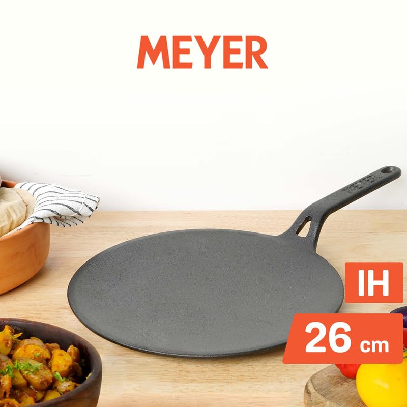 Meyer Pre-Seasoned Cast Iron Flat Dosa/ Roti/ Chapati Tawa Pan with Stick  Handle
