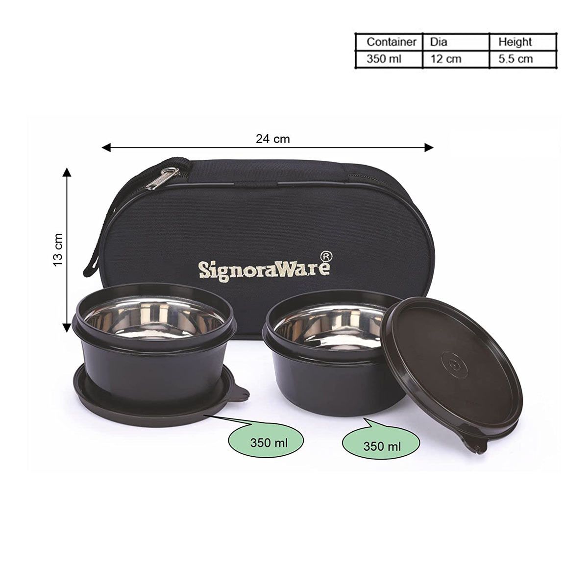 Signoraware Monarch Midday Microsafe Steel Stainless Steel Inner Lunch Box with Bag
