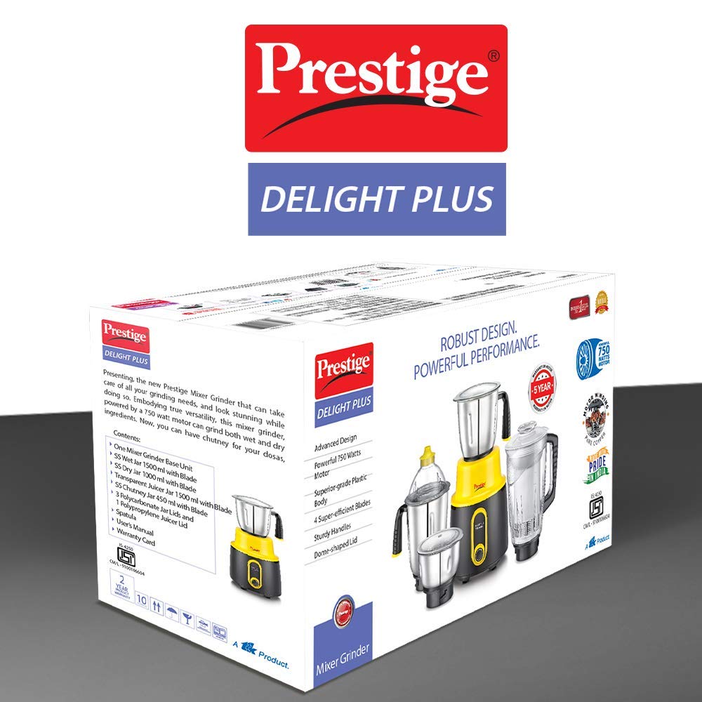 Prestige Delight Plus Mixer Grinder, 750W, 4 Jars