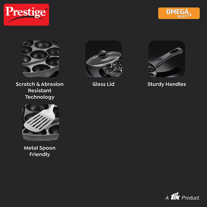 Prestige Omega Select Plus Aluminium Non-Induction Base Non-Stick Paniyarakkal with Lid