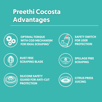 Preethi Cocosta KP-001 Electric Coconut Scrapper and Citrus Juicer, 100W