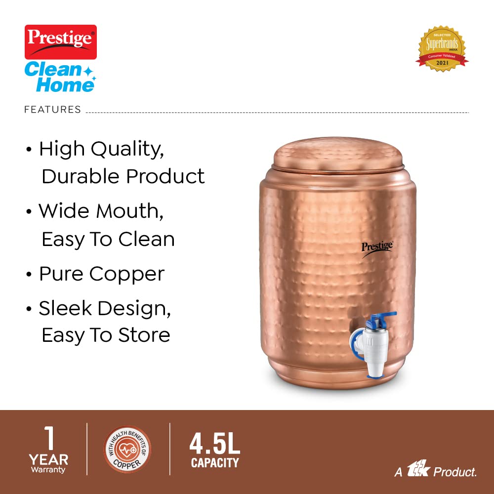 Prestige Tattva Copper Water Dispenser, 4.5 Litres