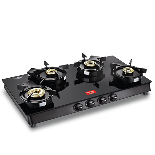 Prestige Svachh Neo GTSN 04L Toughened Glass Top Gas Stove with Liftable Burner Set, 4 Burners Long