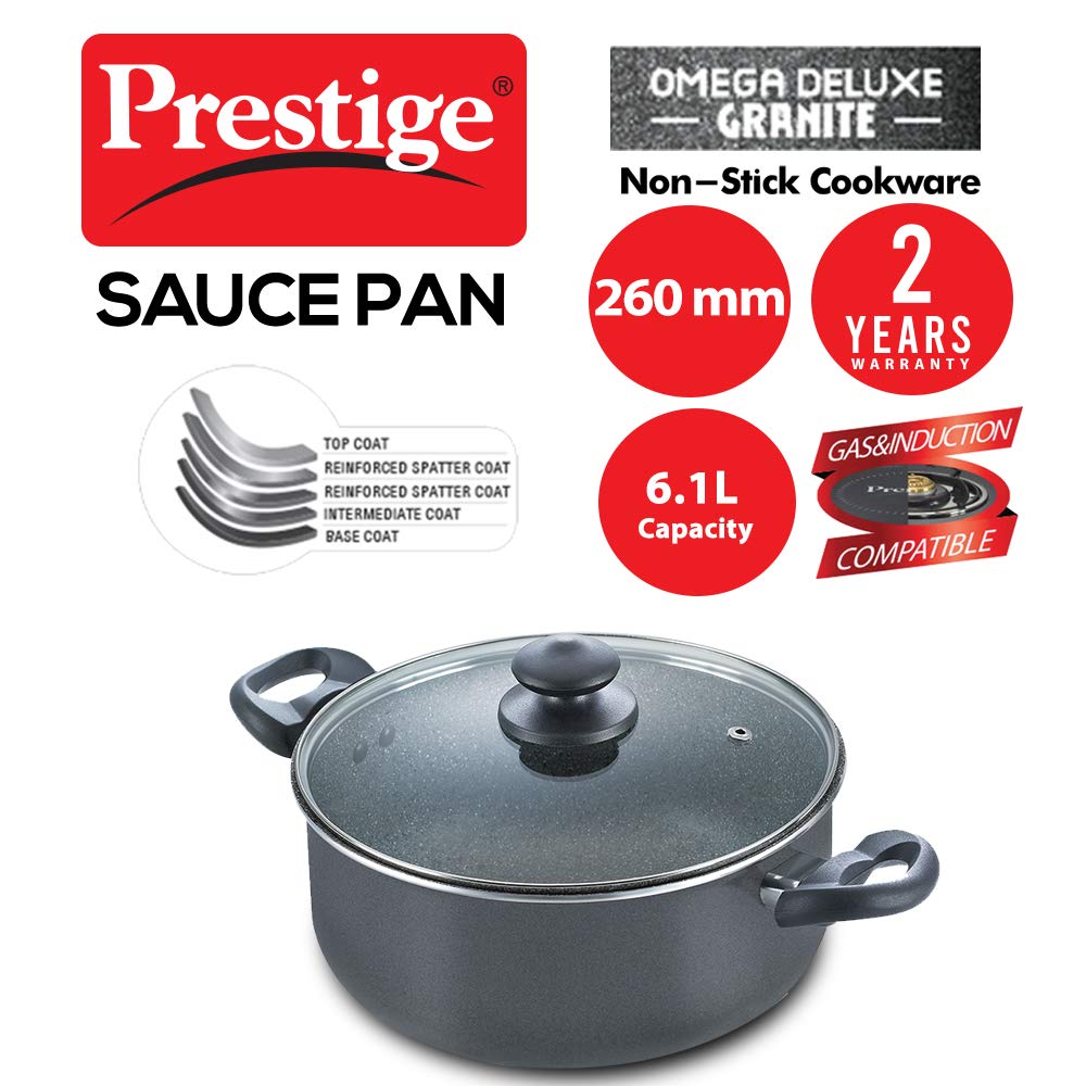 Prestige Omega Deluxe Granite Aluminium Induction Base Non-Stick Sauce Pan