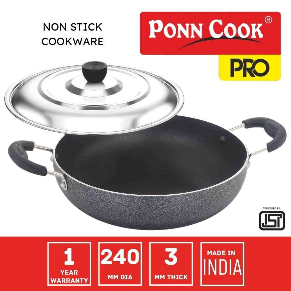 Ponn Cook Pro Non Induction Base Aluminium Non Stick Flat Base Kadai