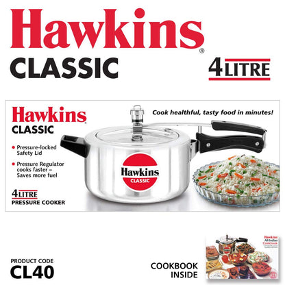 Hawkins Classic Aluminium Non-Induction Base Inner Lid Pressure Cooker, 4 Litres