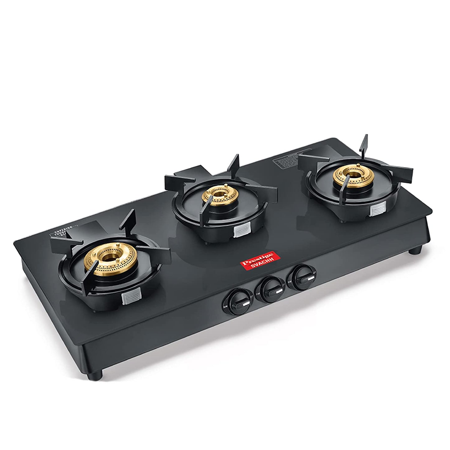 Prestige Svachh Neo GTSN 03 Toughened Glass Top Gas Stove with Liftable Burner Set, 3 Burners