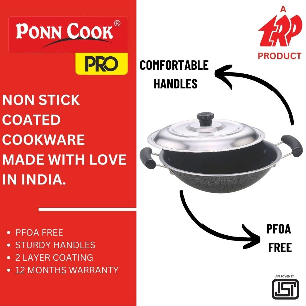 Ponn Cook Pro Non-Induction Base Aluminium Non-Stick Deep Appam Pan, 230MM