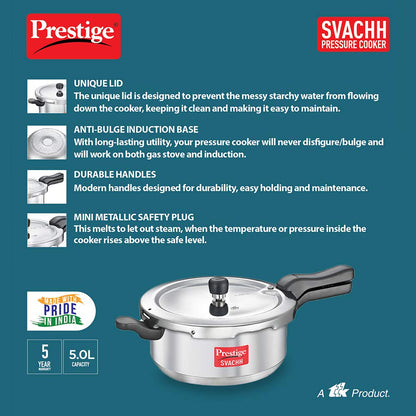 Prestige Svachh Aluminium Induction Base Outer Lid Senior Deep Pressure Cooker Pan, 5 Litres