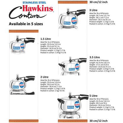 Hawkins Contura Stainless Steel Induction Base Inner Lid Pressure Cooker, 5 Litres