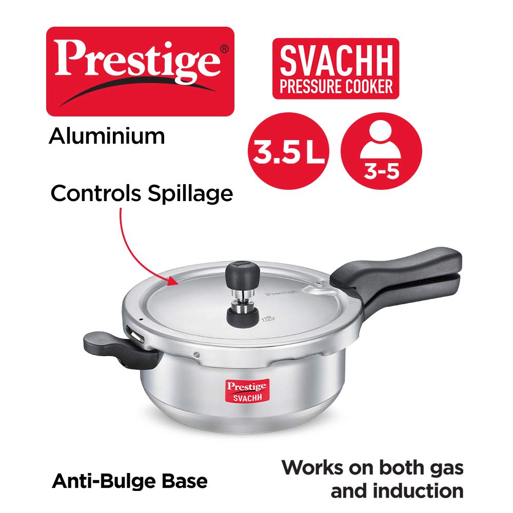 Prestige Svachh Aluminium Induction Base Outer Lid Pressure Cooker Pan, 3.5 Litres