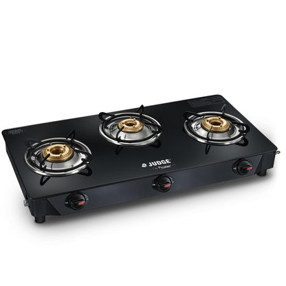 Judge by Prestige Deluxe Toughened Glass Top Gas Stove, 3 Burners