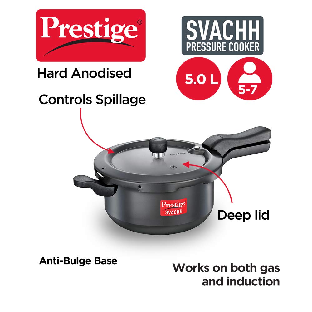 Prestige Svachh Hard Anodised Induction Base Outer Lid Senior Pressure Cooker Pan, 5 Litres