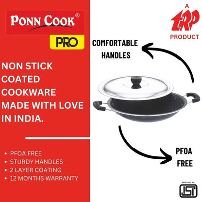 Ponn Cook Pro Non Induction Base Aluminium Non Stick Sleek Appam Pan, 230MM