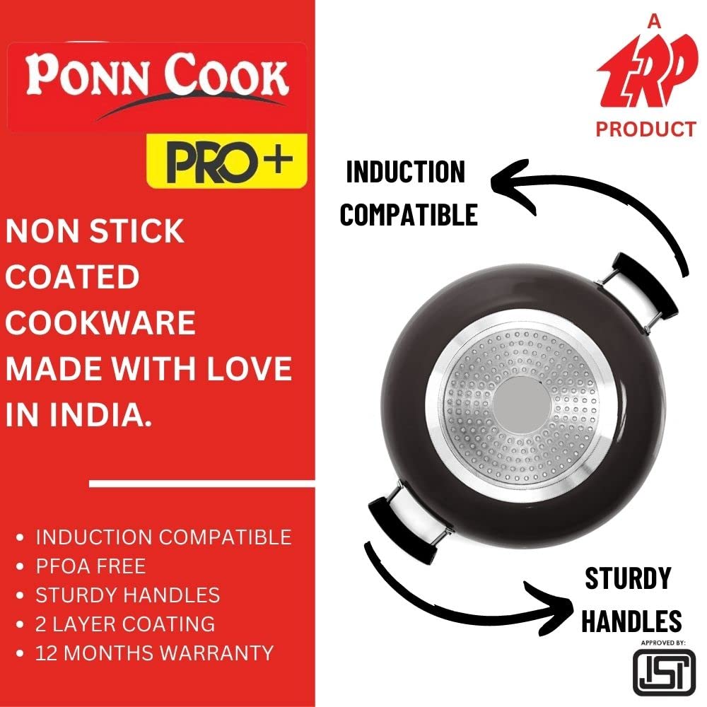 Ponn Cook Pro Plus Induction Base Aluminium Non Stick Flat Base Kadai