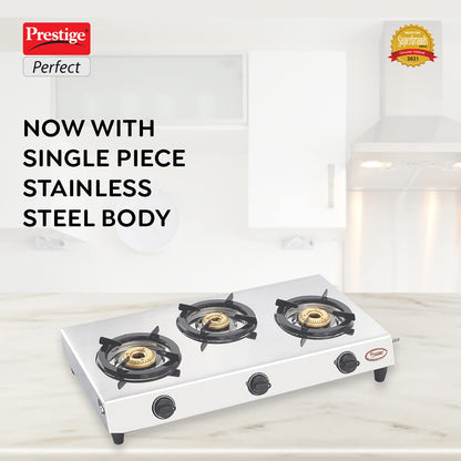 Prestige Perfect Stainless Steel Gas Stove, 3 Burner