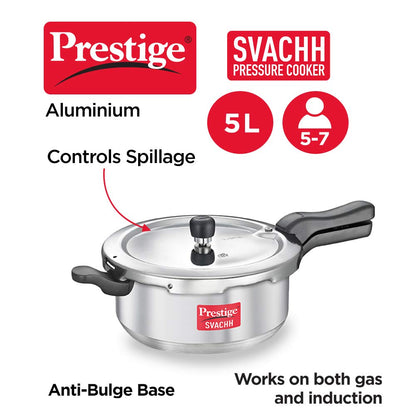 Prestige Svachh Aluminium Induction Base Outer Lid Senior Deep Pressure Cooker Pan, 5 Litres