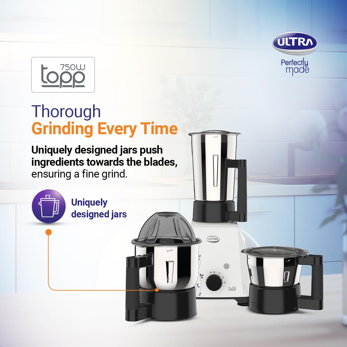 Ultra Topp Mixer Grinder, 750W, 3 Jar