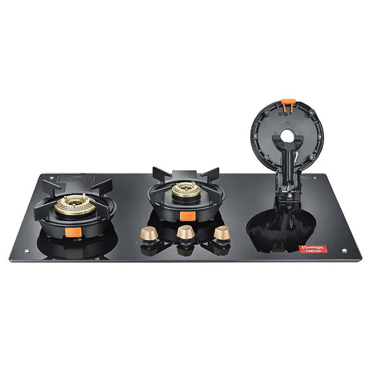 Prestige Svachh Hob PSVH 03 AI Toughened Glass Top Hob Gas Stove with One-Touch Advanced Auto-Ignition, 3 Burners