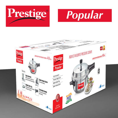 Prestige Popular Aluminium Non-Induction Base Outer Lid Junior Deep Pressure Cooker Pan, 4 Litres