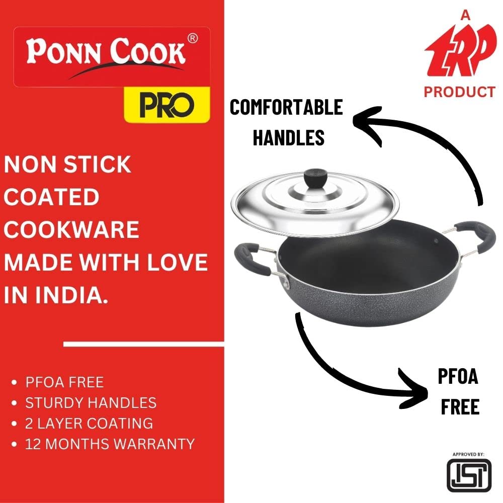 Ponn Cook Pro Non Induction Base Aluminium Non Stick Flat Base Kadai