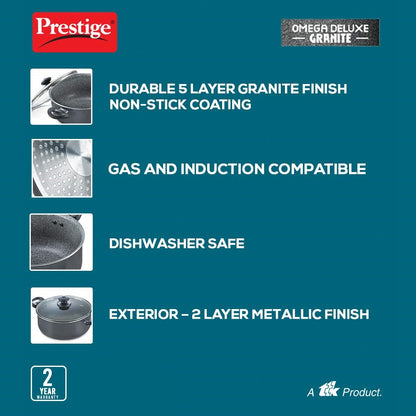Prestige Omega Deluxe Granite Aluminium Induction Base Non-Stick Sauce Pan