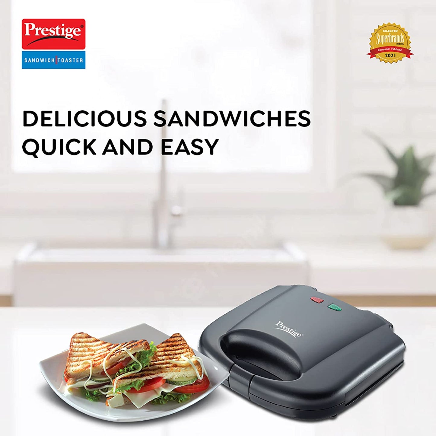 Prestige PGMFB Sandwich Maker with Fixed Grill Plates, 800W