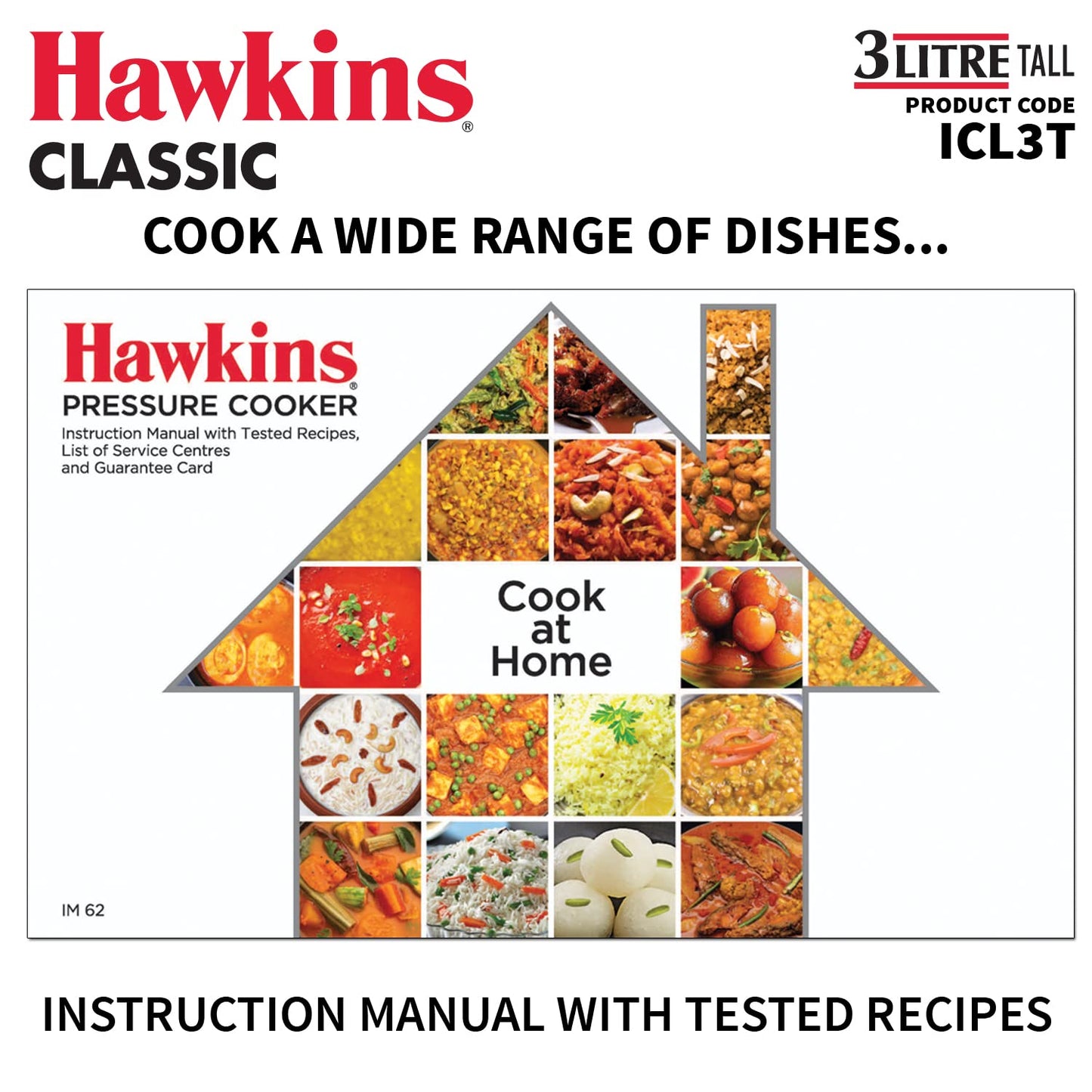 Hawkins Classic Aluminium Induction Base Inner Lid Pressure Cooker, 3 Litres Tall