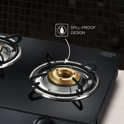 Judge by Prestige Deluxe Toughened Glass Top Gas Stove, 3 Burners